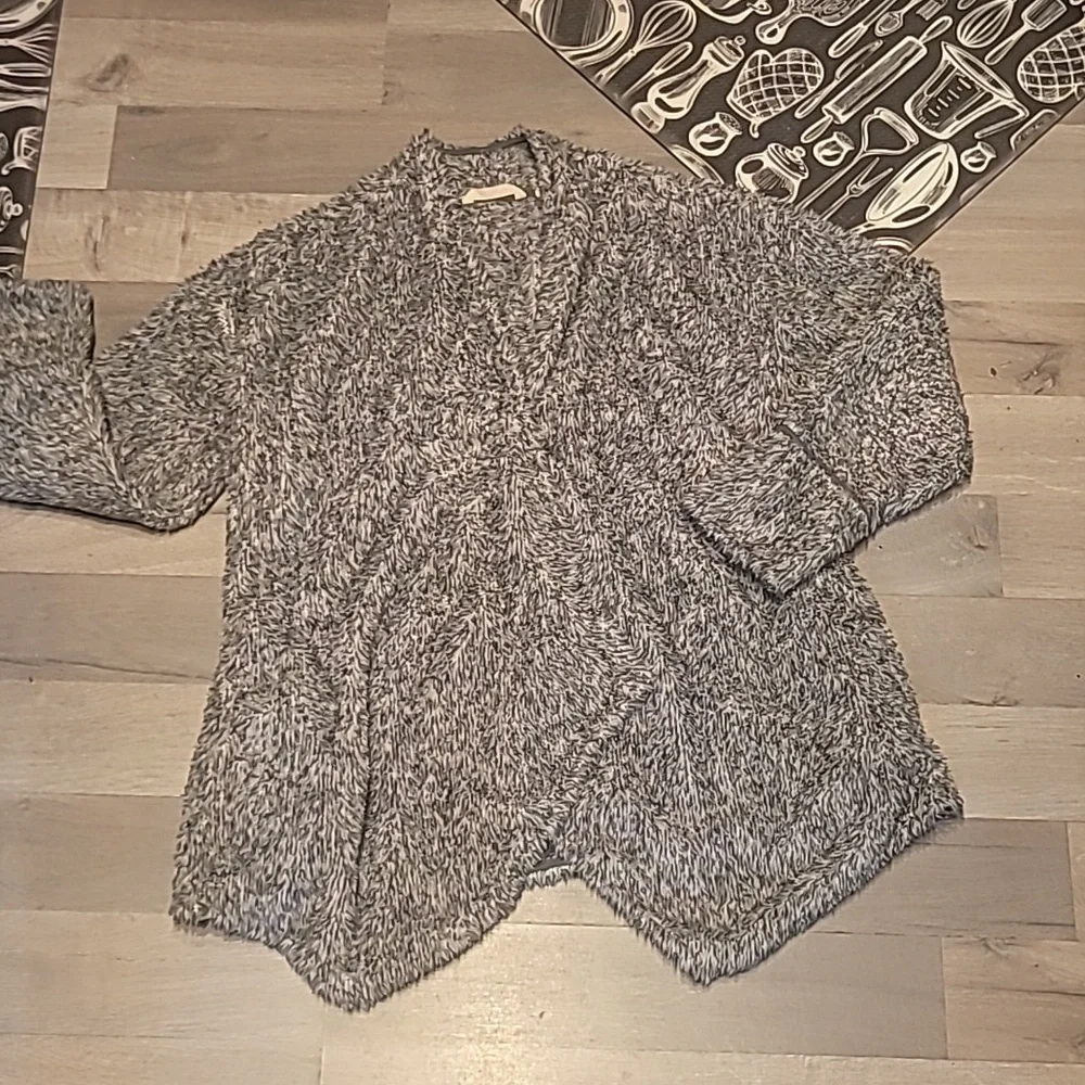 Soft Surroundings Cozy Up Waterfall Cardigan with pockets Size Medium Grey/White - Picture 3 of 5